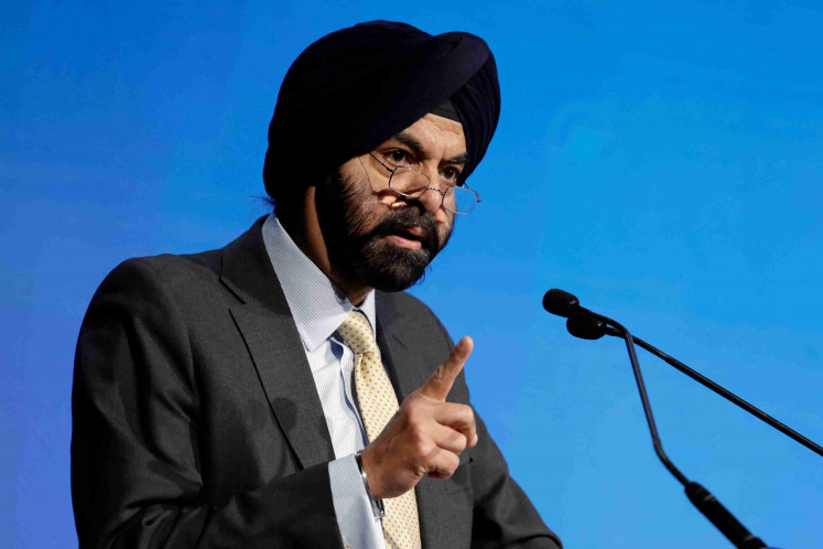 World Bank President Ajay Banga speaks on the second day of the annual meeting of the International Monetary Fund and the World Bank, following last month's deadly earthquake, in Marrakech, Morocco, October 10, 2023. 