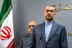 Iran's Foreign Minister Hossein Amir-Abdollahian looks on during a joint press conference with his Lebanese counterpart in Beirut on October 13, 2023. 