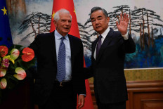 EU High Representative for Foreign Affairs and Security Policy Josep Borrell (left) and Chinese Foreign Minister Wang Yi attend EU-China High-Level Strategic Dialogue at the Diaoyutai State Guest House in Beijing, China, on October 13, 2023.  