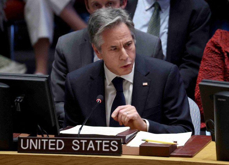U.S. Secretary of State Antony Blinken speaks during a meeting of the Security Council on the conflict between Israel and the Palestinian Islamist group Hamas at U.N. headquarters in New York, U.S., October 24, 2023. REUTERS/Shannon Stapleton