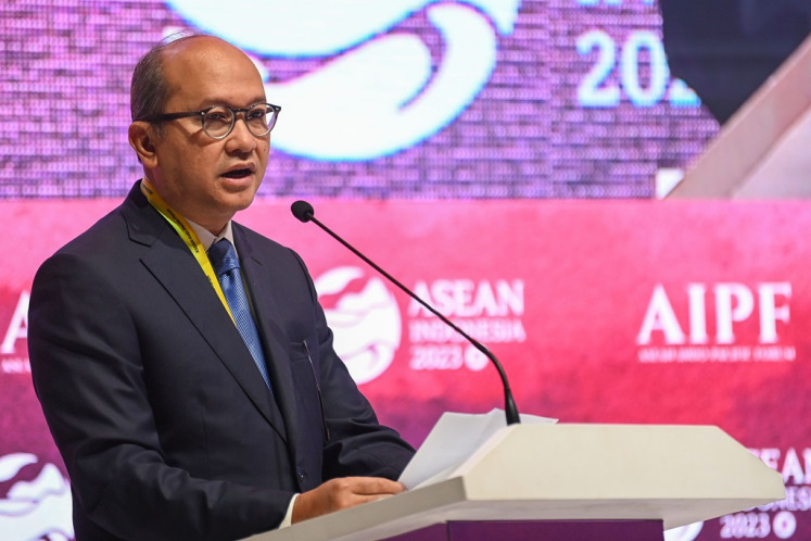 Deputy State-Owned Enterprises (SOEs) Minister Rosan Roeslani delivers a speech on the second day of the ASEAN-Indo-Pacific Forum (AIPF) in Jakarta on Sept. 6, 2023.
