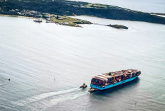 In this photo taken on Oct. 18, 2023, a container ship sails out of Port Botany located in Sydney, Australia.

