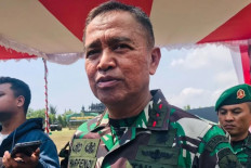 IX/Udayana Military Command (Kodam) commander Maj. Gen.  Harfendi gives a press statement on preparations for the 2024 general election on the sidelines of a roll call in Denpasar on Nov. 8, 2023.
