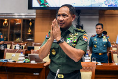 Indonesian Army chief of staff Gen. Agus Subiyanto gestures on Monday as he prepares to attend a fit and proper test for his nomination as the Indonesian Military (TNI) commander at House of Representatives Commission I overseeing defense and foreign affairs in Jakarta. Agus is President Joko “Jokowi” Widodo’s sole nominee for TNI commander to replace Adm. Yudo Margono, who is retiring.