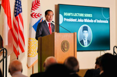 President Joko “Jokowi“ Widodo delivers a public lecture at Stanford University in California, the United States, on Nov. 15, 2023.