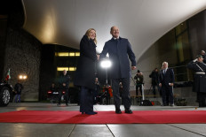 German Chancellor Olaf Scholz welcomes Italian Prime Minister Giorgia Meloni for the 32nd German-Italian intergovernmental consultations at the Chancellery in Berlin on November 22, 2023. 