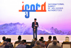 President Joko “Jokowi“ Widodo delivers a speech during the opening ceremony of the Religion Twenty Twenty International Summit of Religious Authorities (R20 ISORA) in Jakarta on Nov. 27, 2023. Jokowi highlighted the importance of religion, religious leaders and society in bringing about peace. 