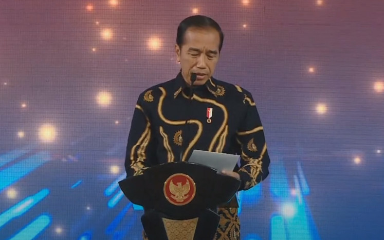 President Joko “Jokowi“ Widodo gives a speech during the Bank Indonesia Annual Meeting held in the central bank's Jakarta headquarters on Nov. 30, 2023.