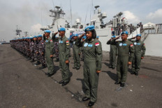 International duty: Indonesian Navy personnel grouped under the Maritime Task Force (MTF) KONGA XXVIII-O/UNIFIL TA 2023 attend a send-off ceremony on Dec. 6, 2023, at the Second Fleet Command headquarters in Surabaya, East Java. They will join the international peacekeeping force in Lebanon.
