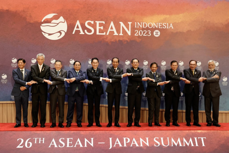 Heads of state and senior diplomats of ASEAN countries and Japan pose for a family photo in Jakarta on Sept. 6, 2023, during the start of the ASEAN-Japan Summit as part of the 43rd ASEAN Summit.