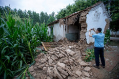 A damaged house is seen in Pingyuan county, Dezhou city, in China's eastern Shandong province, on August 6, 2023, following a 5.4-magnitude earthquake that shook eastern China.