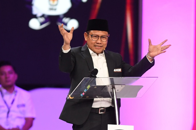 Vice presidential candidate Muhaimin Iskandar speaks during the second 2024 election debate at the Jakarta Convention Center on Dec. 22, 2023. The debate covered issues related to the economy, finance, tax, investment, trade and infrastructure.