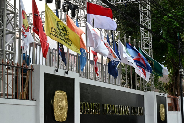 Political party flags are seen on Nov. 13, 2023, at the office of General Elections Commission (KPU) in Jakarta.