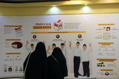 Visitors observe an exhibit about election history on Dec. 23, 2023, at the Bung Karno election education center in Blitar, East Java. The Blitar Elections Commission (KPU) aims to increase the voter turnout in the 2024 general election through public education on elections, including through the establishment of the education center.