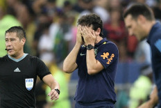 Brazil's coach Fernando Diniz gestures during the 2026 FIFA World Cup South American qualification football match between Brazil and Argentina at Maracana Stadium in Rio de Janeiro, Brazil, on Nov. 21, 2023. The Brazilian Football Confederation has sacked Fernando Diniz as coach of the men's national team, a source there said on Jan. 5, 2024, after a string of lackluster results for the “Selecao“ in World Cup qualifying.