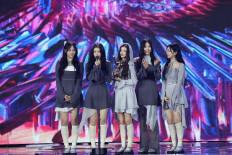 South Korean girl group NewJeans wins Song of the Year for their hit song 'Ditto' at the 38th Golden Disc Awards in Jakarta International Stadium, North Jakarta, on Jan. 6, 2024.