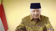 A screen grab of a campaign video showing an artificial intelligence's rendering of the late President Soeharto.