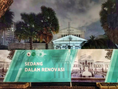 A tarpaulin fences in Building A of the National Museum, which is undergoing renovation in Central Jakarta on Jan. 6, 2024. Fire gutted the museum's Building A in September 2023. 