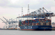 FILE PHOTO: Containers are seen stacked up on the container ship CMA CGM Benjamin Franklin at the port of Antwerp, Belgium September 23, 2022. REUTERS/Yves Herman//File Photo