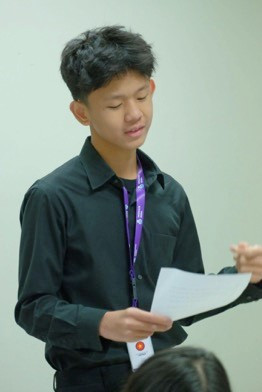 A delegate from Vietnam on the Economic and Social Council (ECOSOC) speaks during the Mentari Intercultural School Model United Nations 2024 (MISMUN 2024), held on Jan. 27 to 28 at the school’s Jakarta campus.