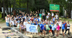 Members of volunteer group Langit Biru Pertiwi join a plastics clean-up campaign in this undated photo.