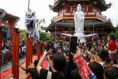Major attraction: Dancers perform the Barongsai (lion) dance on Feb. 10, 2024, at Pantjoran Pantai Indah Kapuk (PIK) in Jakarta. 