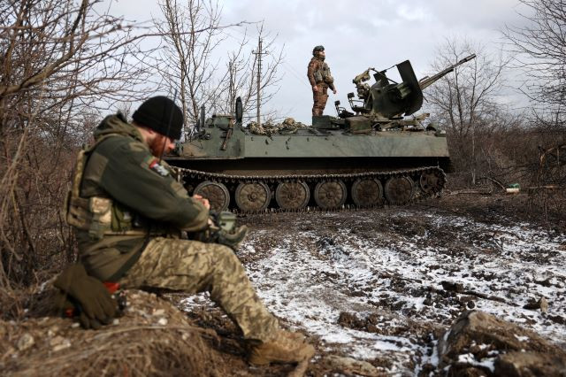On the lookout: Ukrainian antiaircraft gunners of the 93rd Separate Mechanized Brigade Kholodny Yar monitor the sky from their positions in the direction of Bakhmut in the Donetsk region on Feb. 20, 2024, amid the Russian invasion of Ukraine, which began on Feb. 24, 2022. 