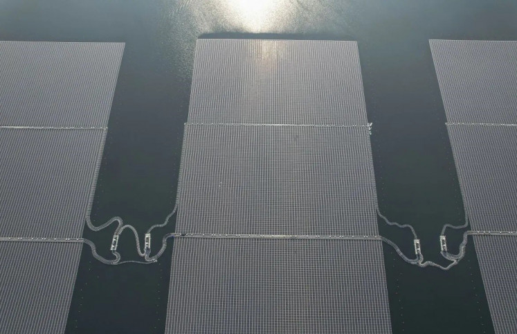 Water power: The floating panels of a solar power plant at Cirata Dam in Purwakarta regency, West Java, are seen from above on Sept. 26, 2023.