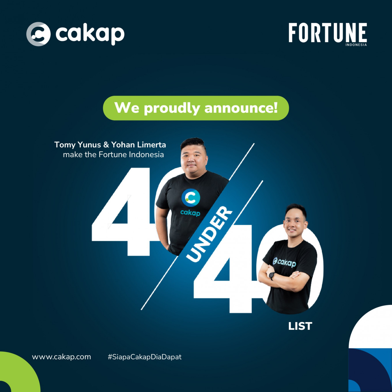 Cakap founders on Fortune Indonesia's 2024 40 Under 40 List, making a