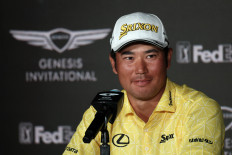 Hideki Matsuyama of Japan speaks to the media during a press conference after his winning round during the final round of The Genesis Invitational at Riviera Country Club on Feb. 18, 2024, in Pacific Palisades, California, the United States. 