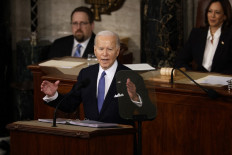 President Joe Biden delivers the State of the Union address during a joint meeting of Congress in the House chamber at the US Capitol on March 7, 2024 in Washington, DC. 