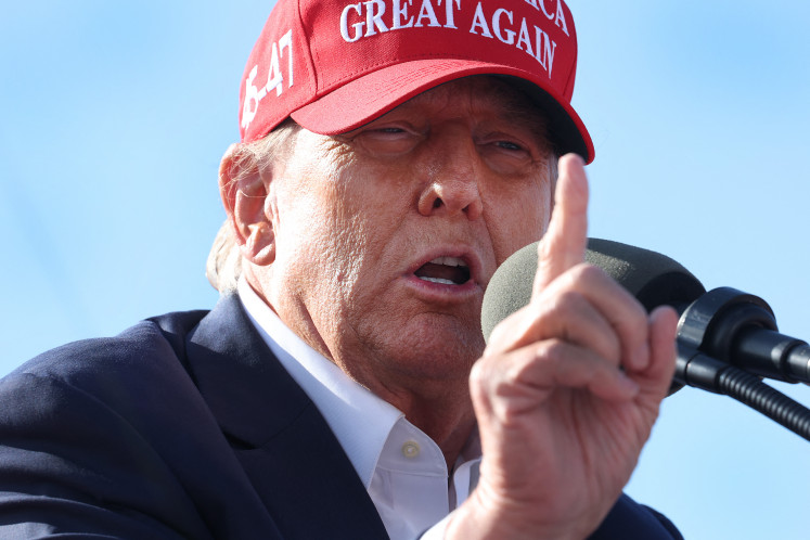 Republican presidential candidate former president Donald Trump speaks to supporters on
March 16, 2024, during a rally at the Dayton International Airport in Vandalia, Ohio, the United States. The rally was hosted by the Buckeye Values PAC.
