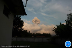 Mount Ibu on Halmahera Island, North Maluku, releases volcanic ash as high as 2.5 kilometers into the air as it erupts on March 3, 2024.