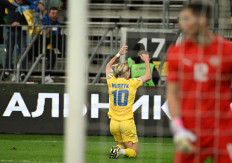 Ukraine's midfielder #10 Mykhaylo Mudryk celebrates celebrates scoring his team's second goal during the UEFA EURO 2024 qualification final play-off soccer match between Ukraine and Iceland, in Wroclaw, Poland, on March 26, 2024.