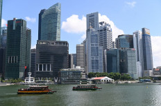 A general view of Singapore's financial business district is seen from Marina Bay in Singapore on July 12, 2019. 