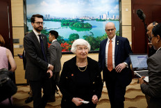 US Treasury Secretary Janet Yellen attends a press briefing at the Guangdong Zhudao Guest House, in Guangzhou, Guangdong province, China, on April 6, 2024.