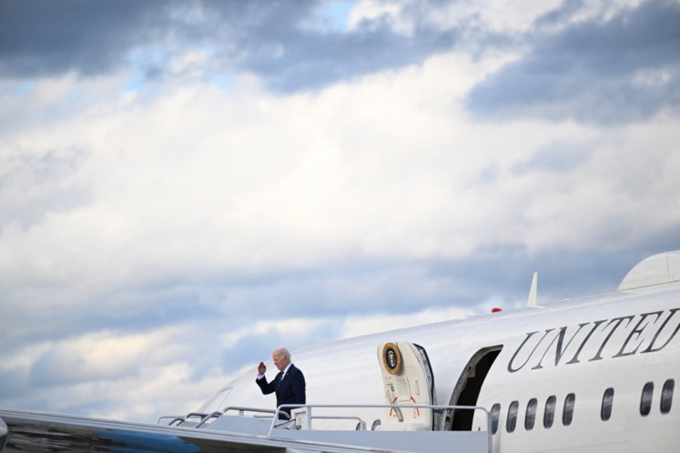 US President Joe Biden boards Air Force One at Joint Base Andrews in Maryland on April 12, 2024 as he departs for Rehoboth, Delaware, where he will spend the weekend. 