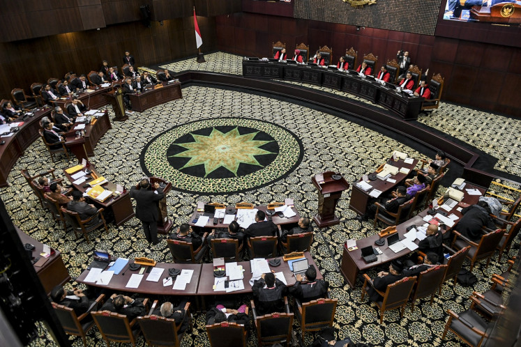 A general view of the Constitutional Court courtroom during a 2024 election dispute hearing in Jakarta on April 4, 2024.