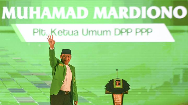 United Development Party (PPP) acting chairman Muhamad Mardiono gestures on Feb. 17, 2023, at the party's 50th anniversary celebration in South Tangerang, Banten.
