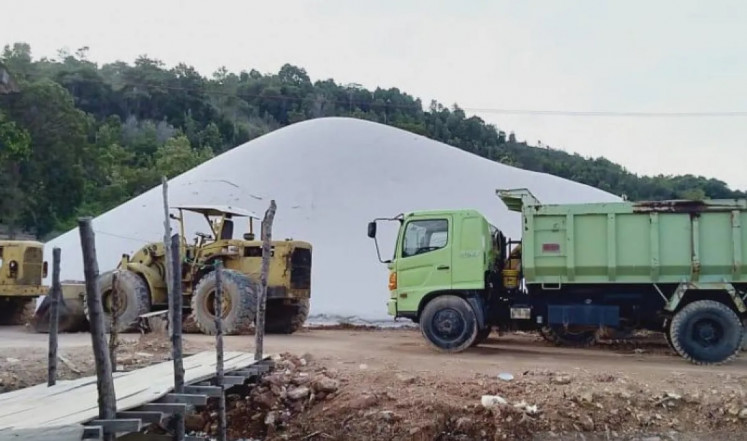 Heavy equipment is parked at a silica sand mine on Sebangka Island, Riau Islands province, in this file photo published on April 21, 2024.