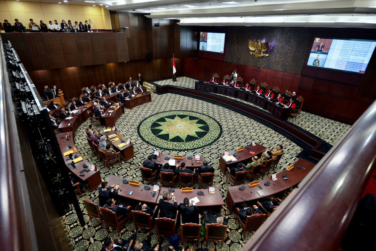 Eight of nine justices at the Constitutional Court – excluding disgraced former chief justice Anwar Usman – read their decision in Jakarta on April 22 2024, which hears disputes over election and presidential election results.