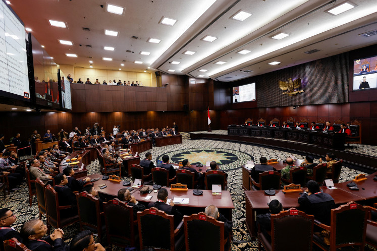 General view during the verdict on two challenges to the outcome of February's presidential election after losing candidates petitioned for a re-run and alleged the state had interfered in favour of winner Prabowo Subianto, at the Constitutional Court building in Jakarta, April 22, 2024.