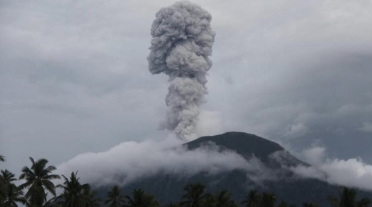 Mount Ibu volcano in Halmahera, North Maluku erupted on April 28, 2024.