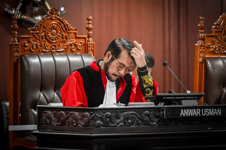 Constitutional Court Justice Anwar Usman attends a 2024 legislative election dispute hearing on April 29, 2024, at the court building in Jakarta.