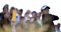 Japan's Keita Nakajima watches his drive from the 15th tee on day one of the 151st British Open Golf Championship at Royal Liverpool Golf Course in Hoylake, northwest England on July 20, 2023.