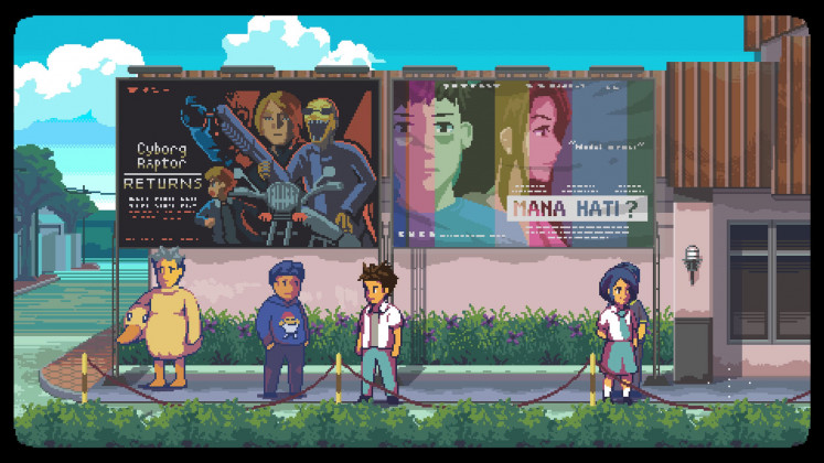 An early level in the game, where the player goes to an Indonesian cinema with pop culture Easter Eggs referencing the 2000 movie Ada Apa Dengan Cinta?
(Courtesy of Mojiken Studios and Toge Productions)
