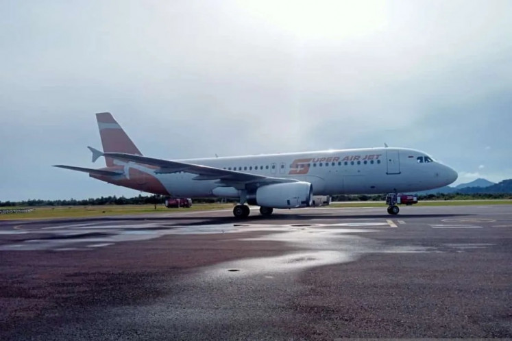 A Super Air Jet plane touches down at H.AS Hanandjoeddin International Airport on Belitung Island in Bangka-Belitung Province on Sept. 9, 2022. The government has downgraded the airport to a domestic airport.