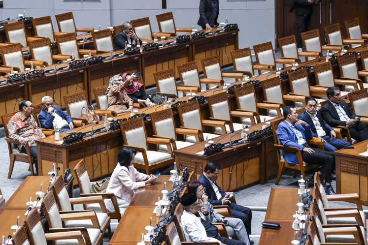 House of Representatives lawmakers attend a plenary session at the legislative complex in Senayan, Jakarta, on May 14, 2024.