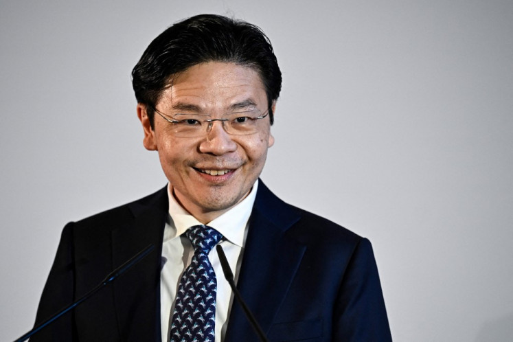 Lawrence Wong, who was sworn in as Singapore’s prime minister on May 15, 2024, delivers a speech on April 10 at a reception to launch the Paris office of Singapore state investor Temasek.