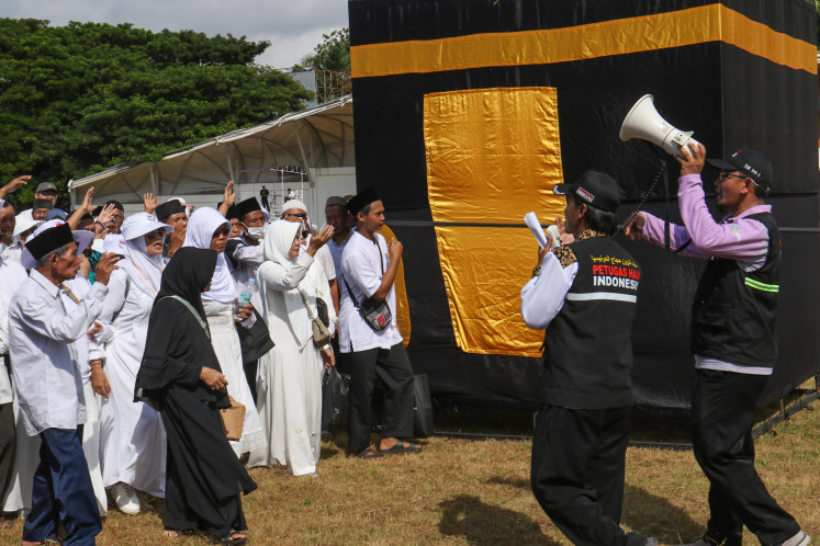 Some pilgrims participate in a final manasik (pilgrimage rehearsal) in Banyuwangi, East Java on May 18, 2024 before departing to Saudi Arabia on May 25.
